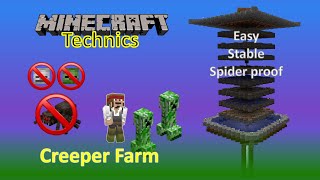 Creeper farm stable no spiders water powered Minecraft Technics [upl. by Ylrehs]