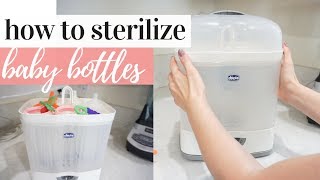 HOW TO STERILIZE BABY BOTTLES  CHICCO NATURALFIT 3IN1 MODULAR STERILIZER  BABY ESSENTIALS [upl. by Nettle]