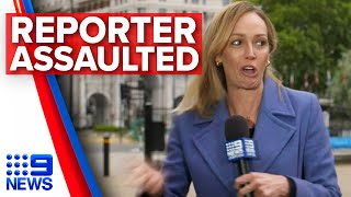 Australian reporter assaulted on live TV in London  Nine News Australia [upl. by Nace]