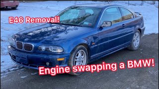 BMW E46 engine removal 2000 323ci [upl. by Ardnuassac758]