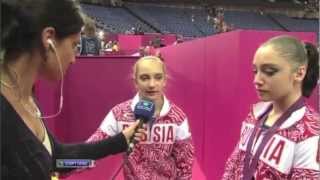 Aliya Mustafina and Viktoria Komova interview after AA medal ceremony [upl. by Nameloc]