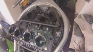 ZX9R project Carb rebuild float valves pilot screw removal and synchronising [upl. by Rugg]