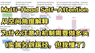 13 Transformer的多头注意力，MultiHead SelfAttention（从空间角度解释为什么做多头） [upl. by Nnahgaem]