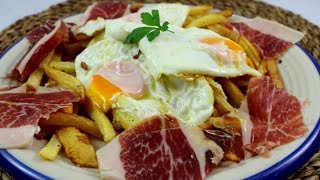 Huevo rotos con patatas fritas y jamon ¡ESPECTACULARES [upl. by Yelrebmik826]